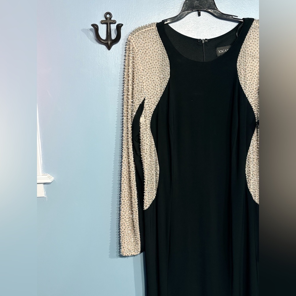 XSCAPE Beaded Illusion Hourglass Gown Black USA Sz 16W - Picture 2 of 6